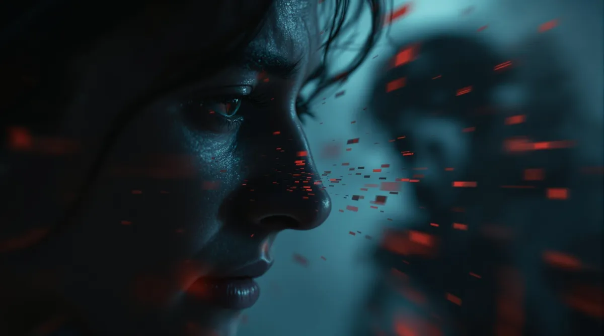 a room with a desk, chair, lamp and pictures on the wall