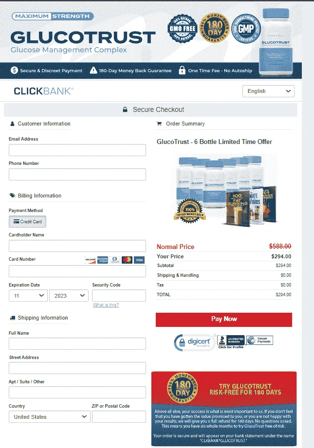GlucoTrust Secure Checkout page