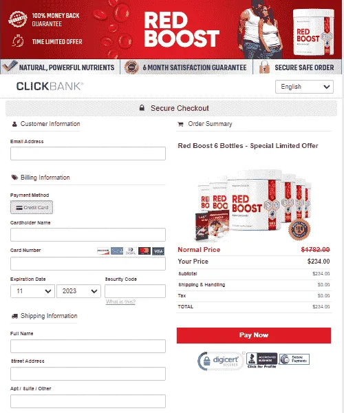 Red Boost Secure Checkout page