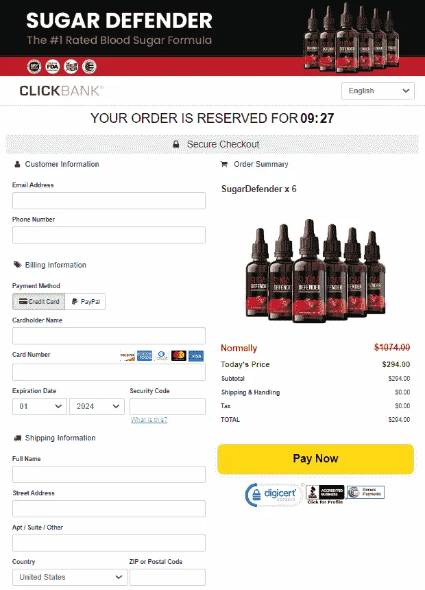 Sugar Defender Secure Checkout page