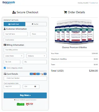 Cleanse Premium Secure Checkout Page