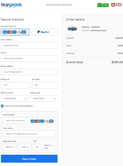 Folixine secure checkout