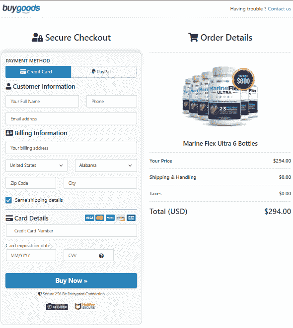 MarineFlex Ultra secure checkout page