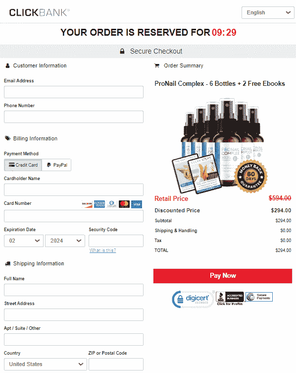 ProNail Complex secure checkout page