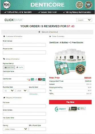 DentiCore secure checkout page
