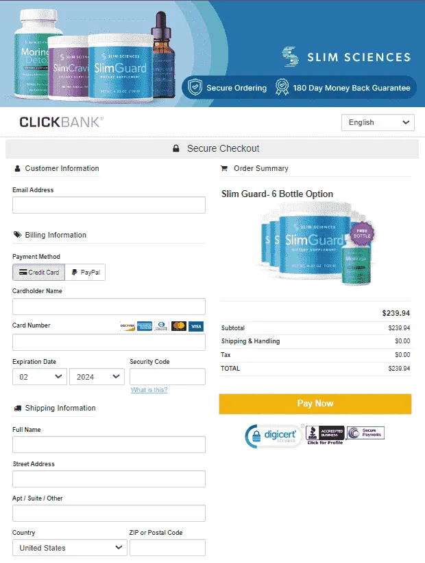 SlimGuard secure checkout page