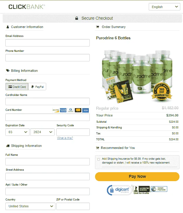 Purodrine Secure Checkout Page