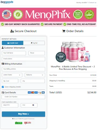 MenoPhix secure checkout page