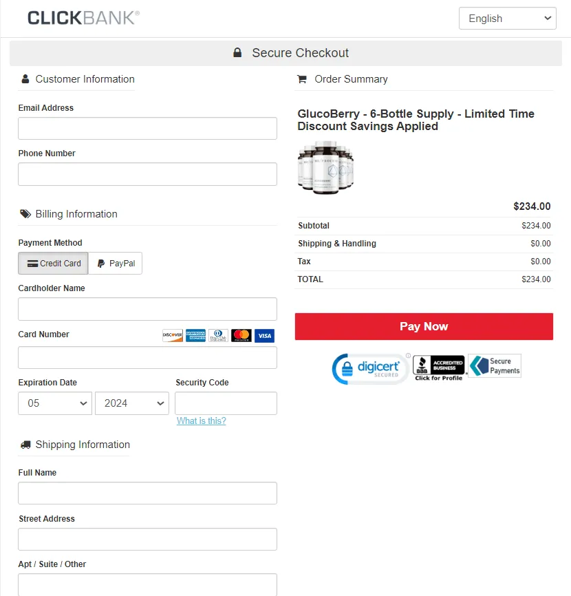 GlucoBerry Secure Checkout Page