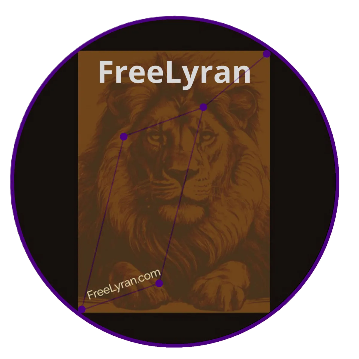 Freelyran Logo with lion and Lyra constellation.