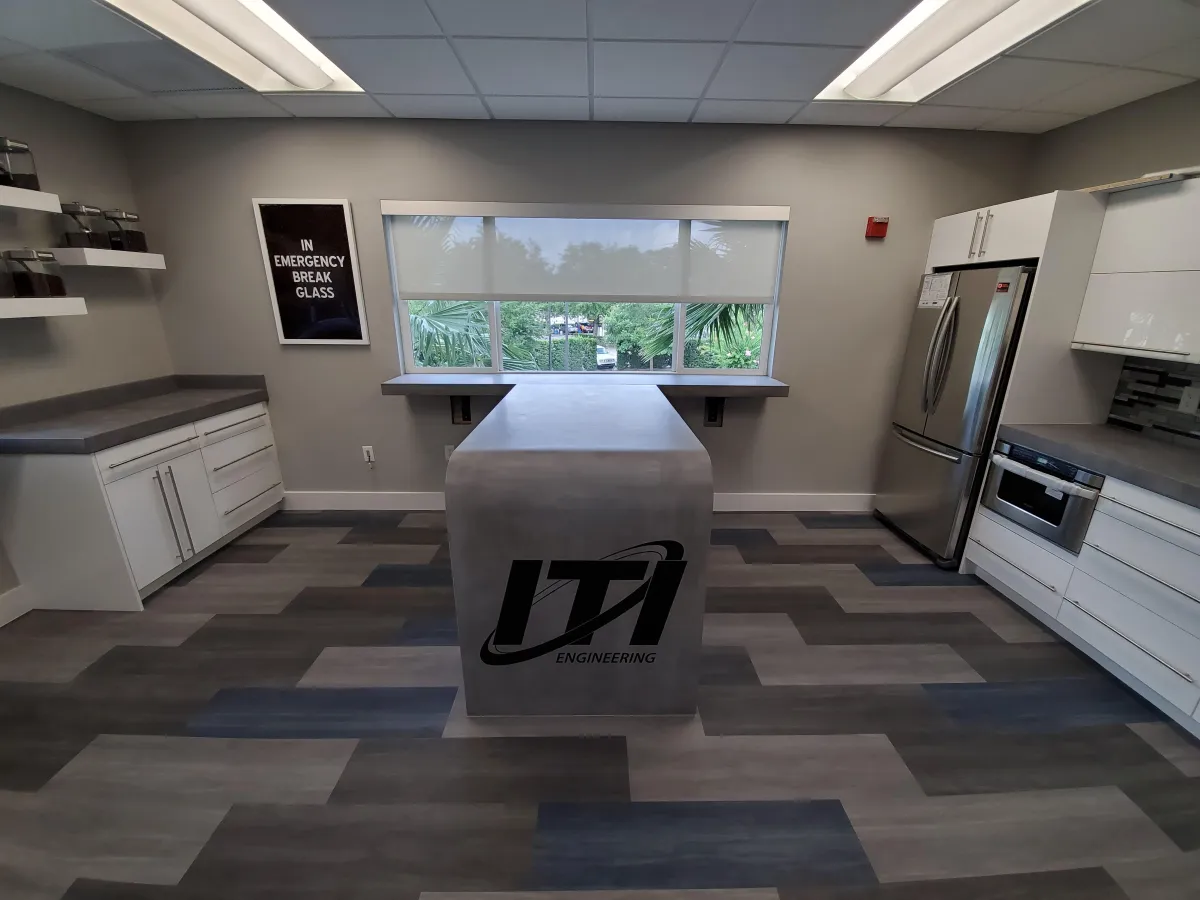Floating Concrete Counter with Waterfall leg
