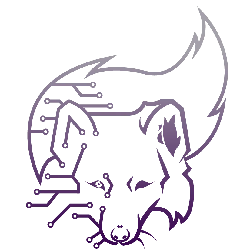 Northwatch Solutions' logo is a purple line drawing of a fox's head and tail. Half of the fox is natural and half is digitized.
