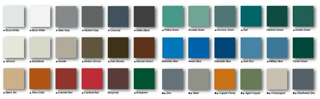 36 different color styles for metal roofs