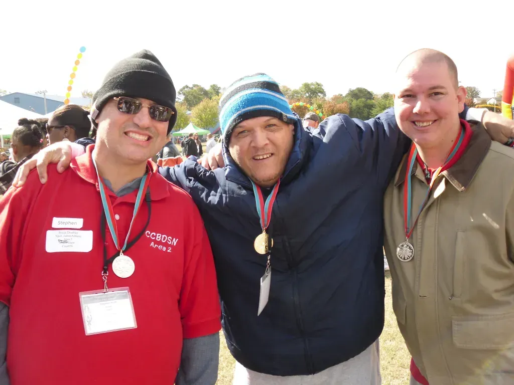 Participants wearing medals