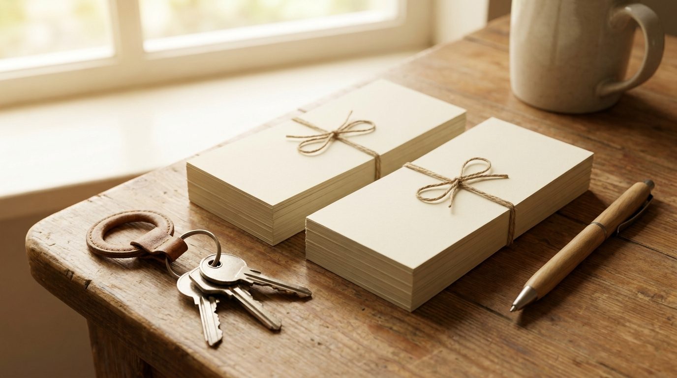 Two stacks of cash beside a set of house keys