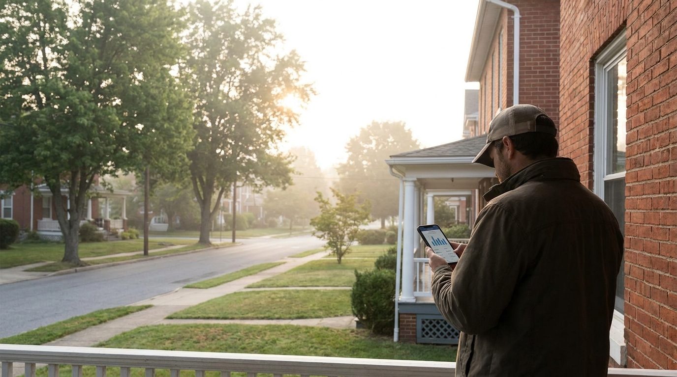 A York County homeowner checking a home value estimate on a phone