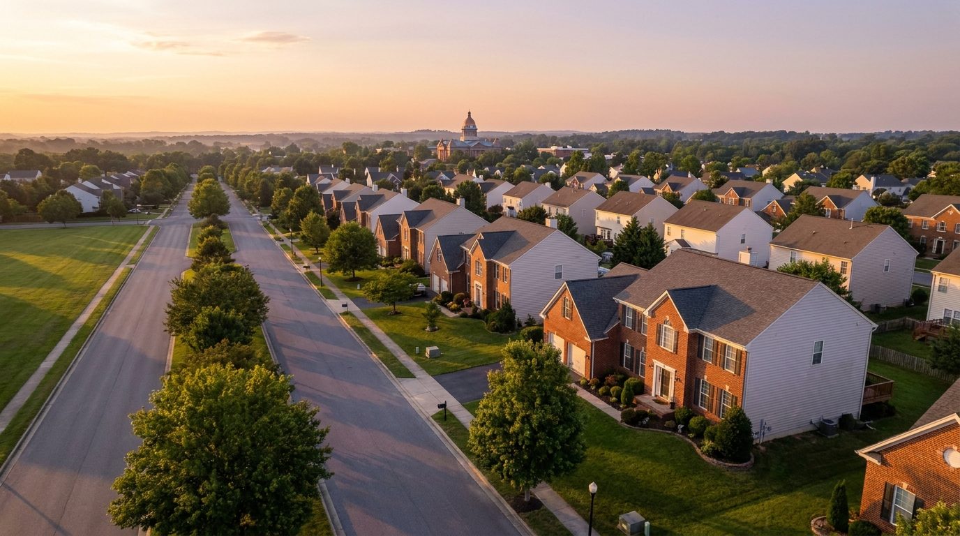 Aerial view of homes in York County, Pennsylvania