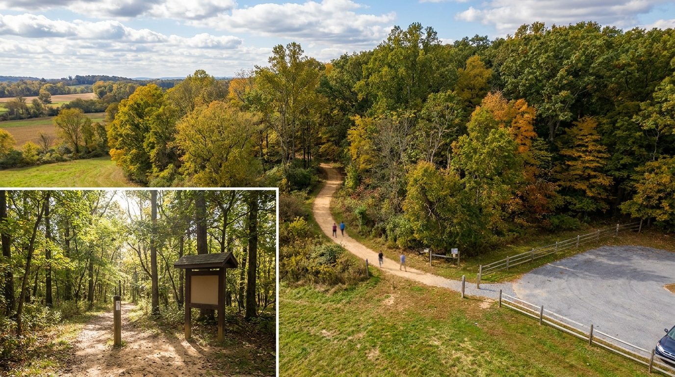 Heritage Rail Trail County Park in southern York County, Pennsylvania, with the Northern Central Railway tracks beside the crushed-stone path
