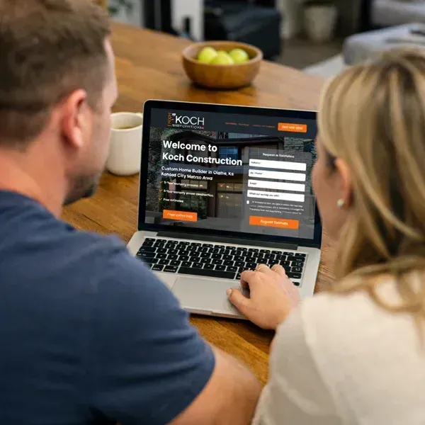 An elderly man sits at a wooden table using a laptop.