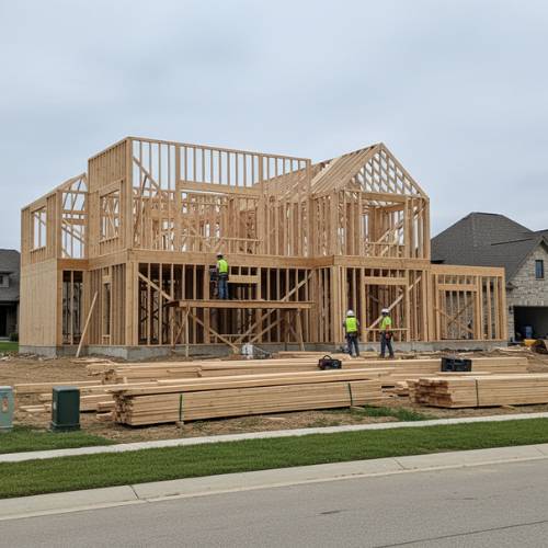 Luxury home framing, overcast, lumber nearby, new development, for Custom Luxury Home Building in olathe ks