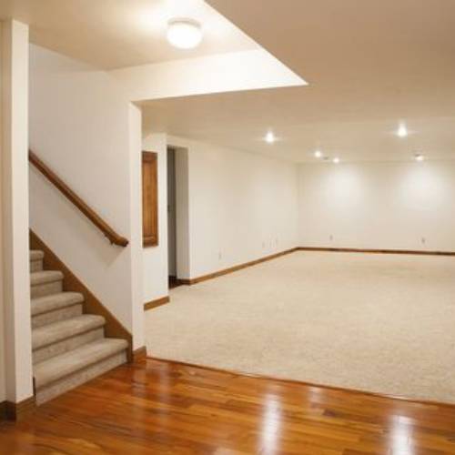 Newly finished basement with carpet and hardwood, for basement services lathe ks
