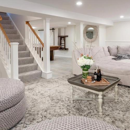 newly finised basement with custom carpet, for basement finishing contractor olathe ks