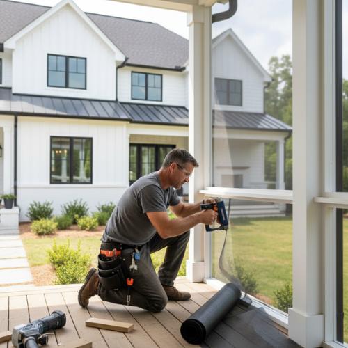 installing screen on new proch, for screened-in porches & covered decks in olathe ks