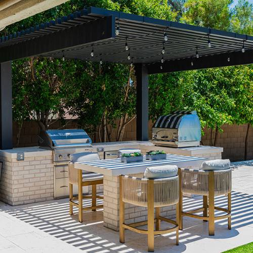 new black pergola with grill tables, for outdoor kitchen pergola and builder in olathe ks