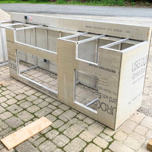 outdoor concrete board being prepped for outdoor kitchen, for outdoor kitchen pergola and builder in olathe ks