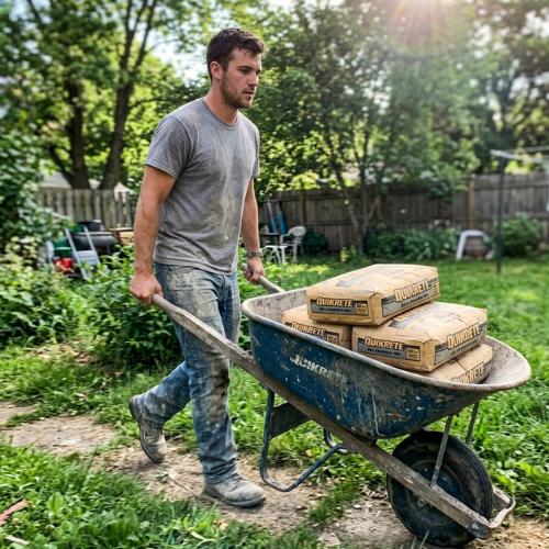 Worker moves bags of concrete, for Custom Home Additions & Expansions in Olathe KS