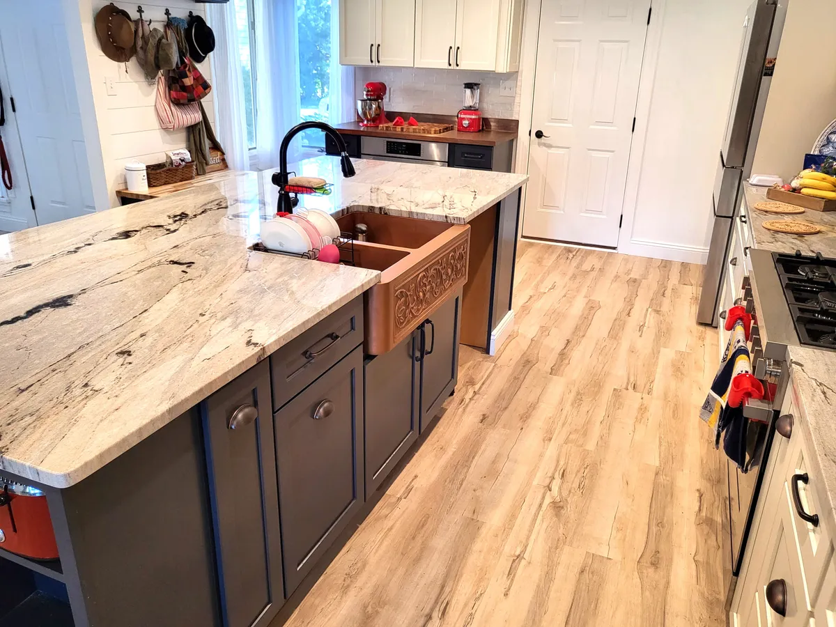 Kitchen island with drop sink