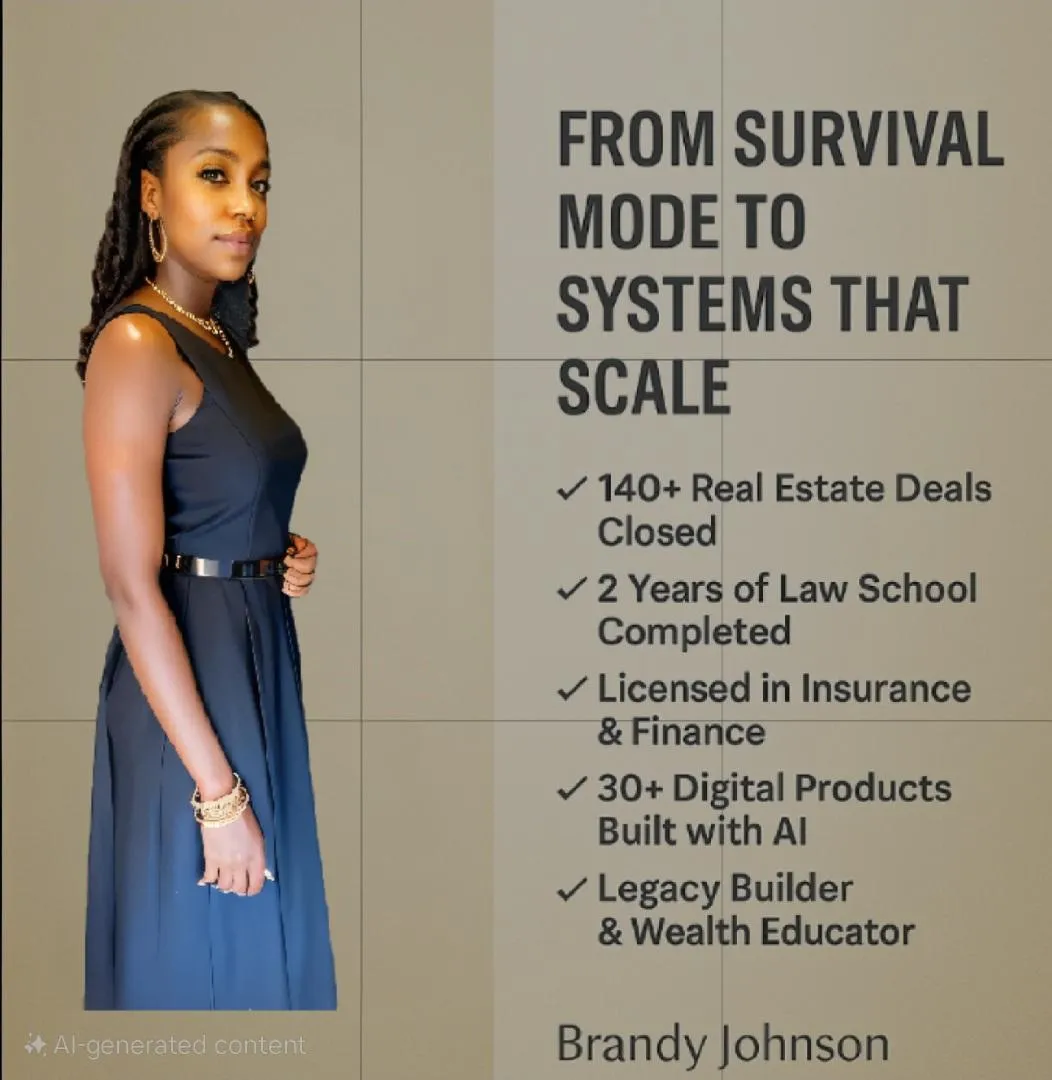 "Legacy Vault opening with digital playbooks, wealth-building tools, and Brandy Johnson silhouette symbolizing financial freedom"