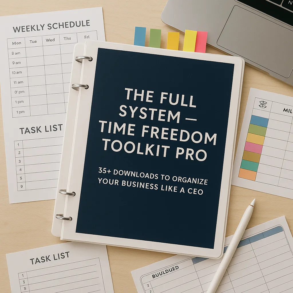 Cover of the Time Freedom Toolkit Pro — Brandy Johnson's system to reclaim time through proven tools, templates, and SOPs.
