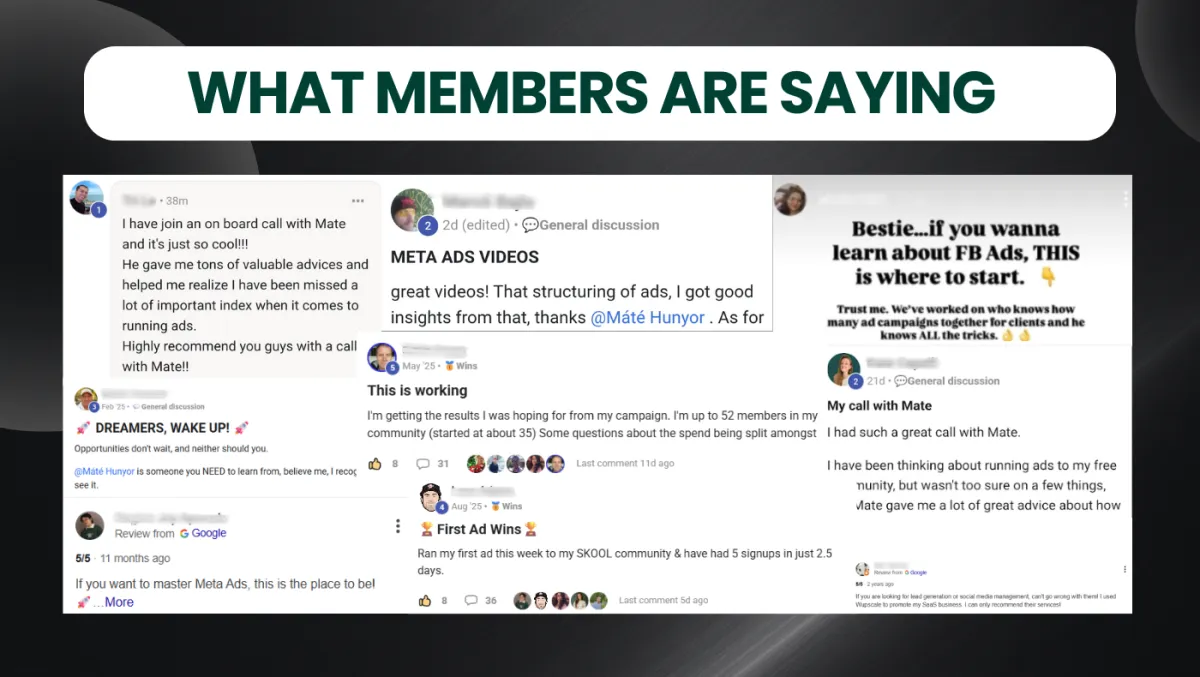 Good feedback and wins from our Skool community