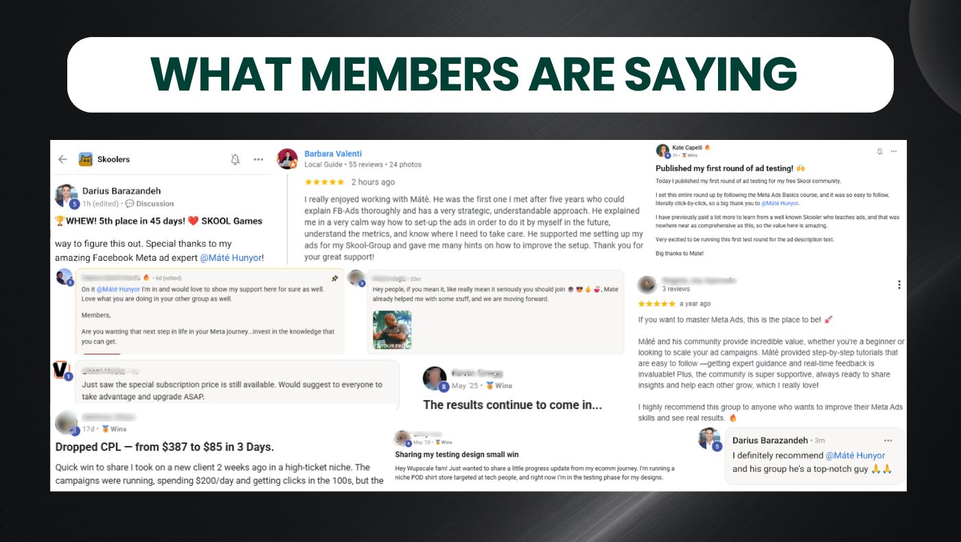 Good feedback and wins from our Skool community