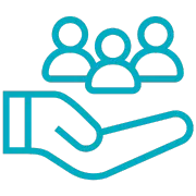 Icon for "elevaing your role": an open hand supporting a team
