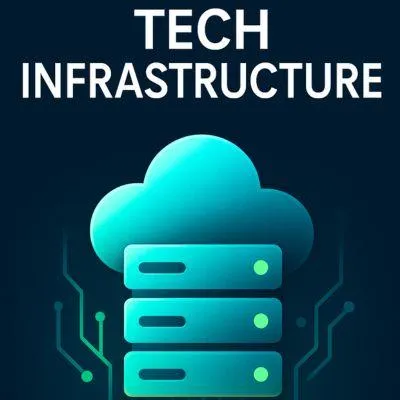 icon for tech infrastructure: stack of computers with cloud