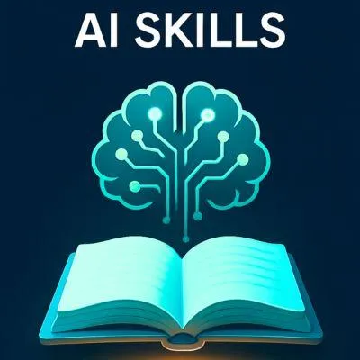 icon for AI skills: brain as circuit board with an open book
