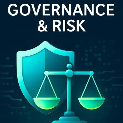 Icon for governance & risk: shield and scales