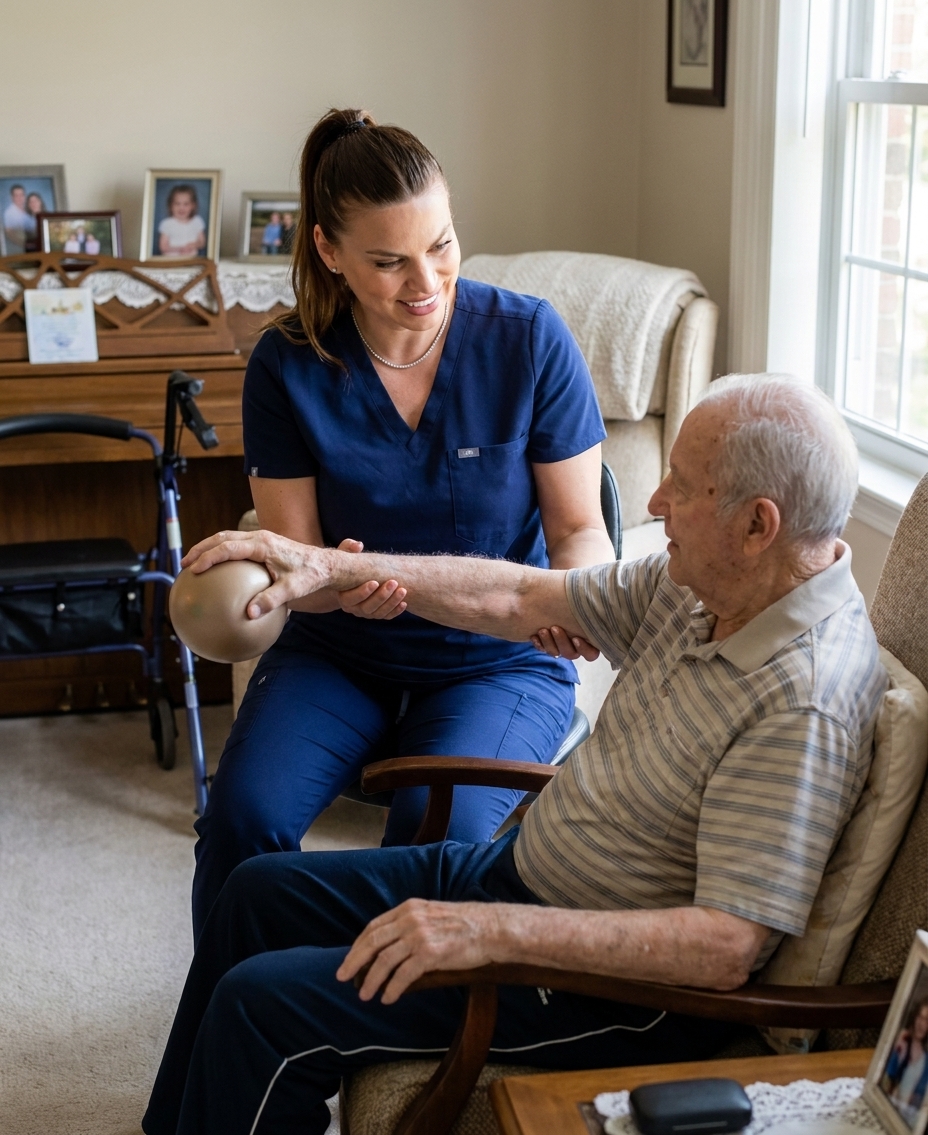 Physiotherapist providing neurological rehabilitation at home