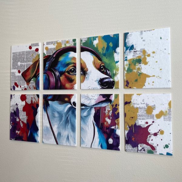 lobby art of a dog wearing headphones