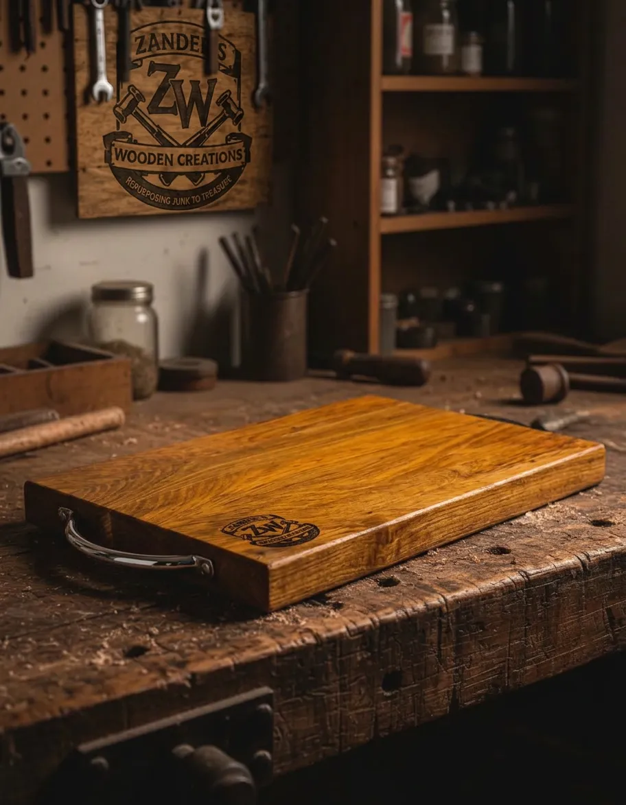 Large Wooden Chopping Board With Steel Handle