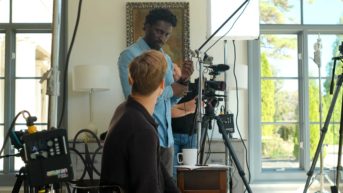 Behind the scenes of a warm video production set