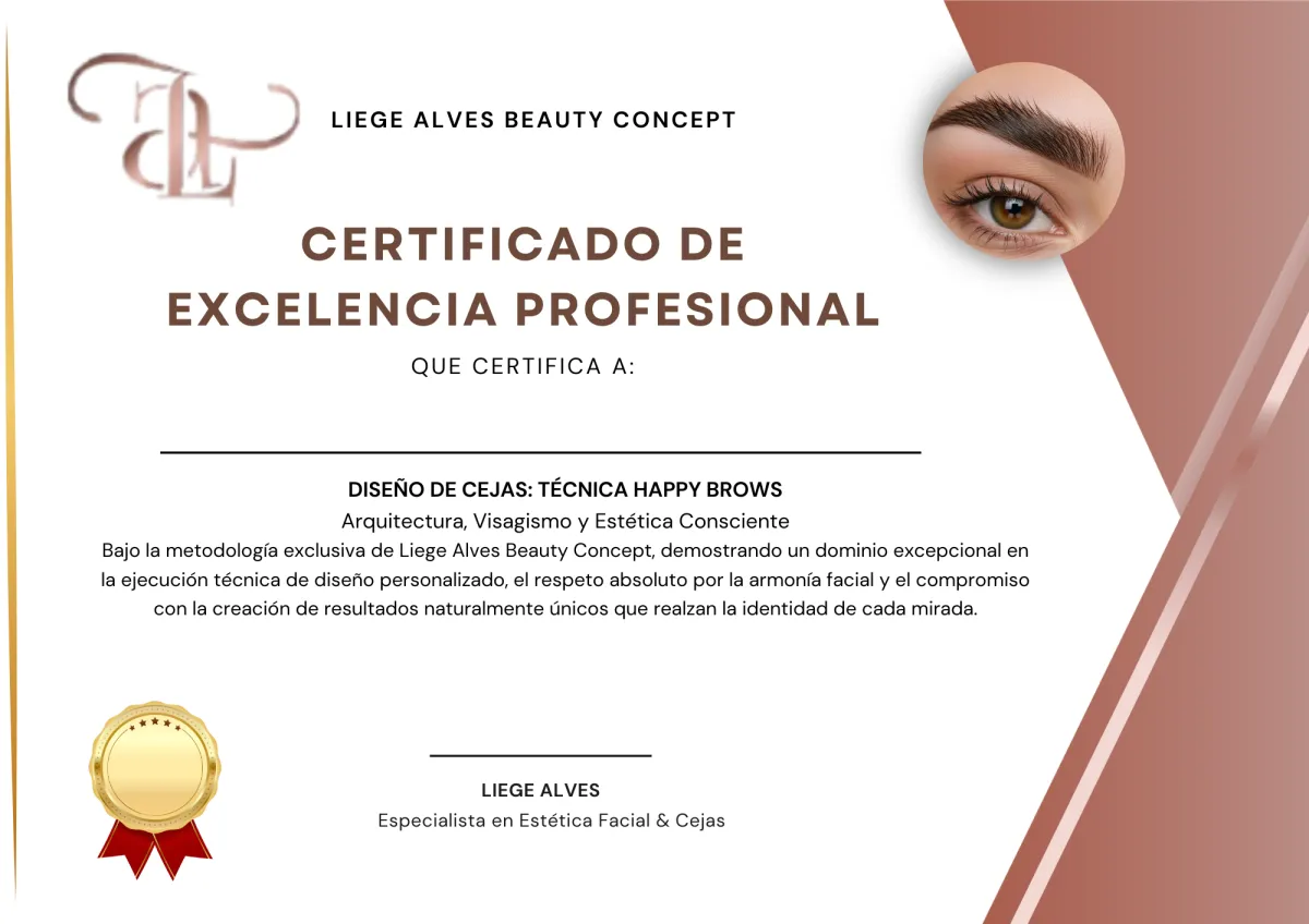 Certificado inclinado sobre fondo púrpura texturizado, destacando logo y firma en detalle.