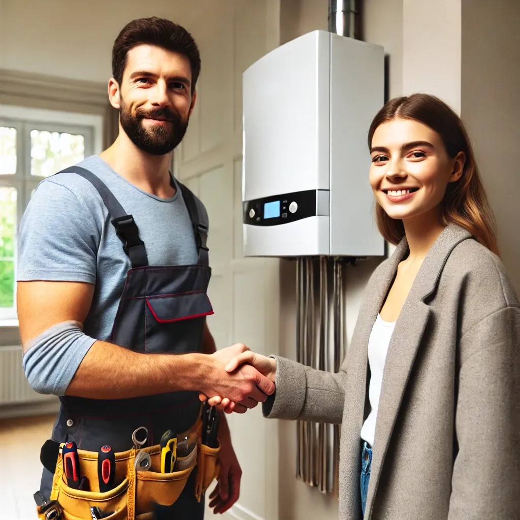 Man and woman happy after boiler install