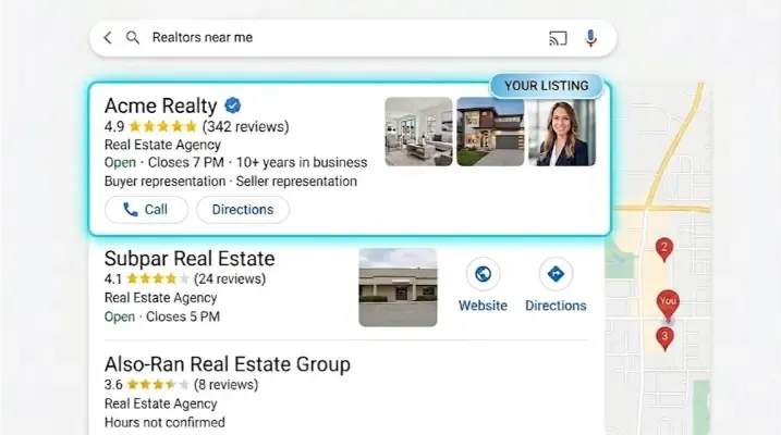 Visual representation of strong online reviews and digital curb appeal