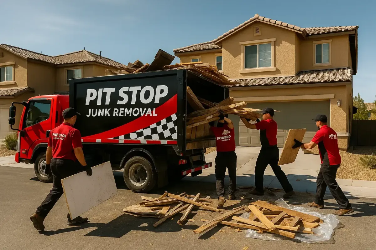 Pit Stop crew removing renovation debris from a Las Vegas home construction site