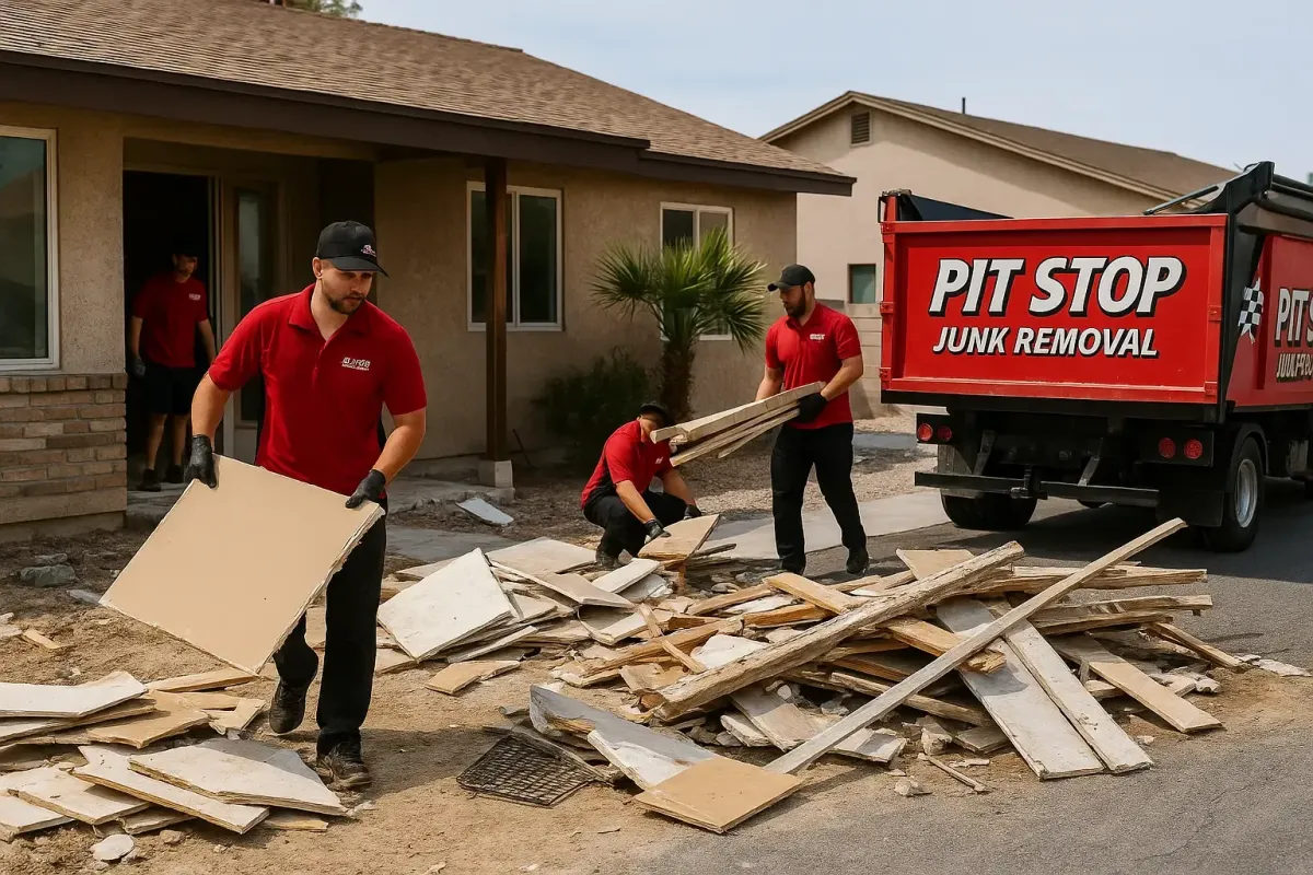 Pit Stop team cleaning debris left by another contractor at a Las Vegas job site