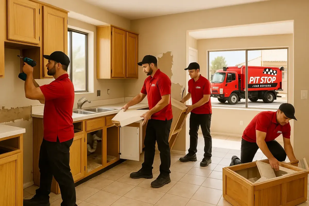 Pit Stop crew performing light interior demolition before a renovation in Las Vegas