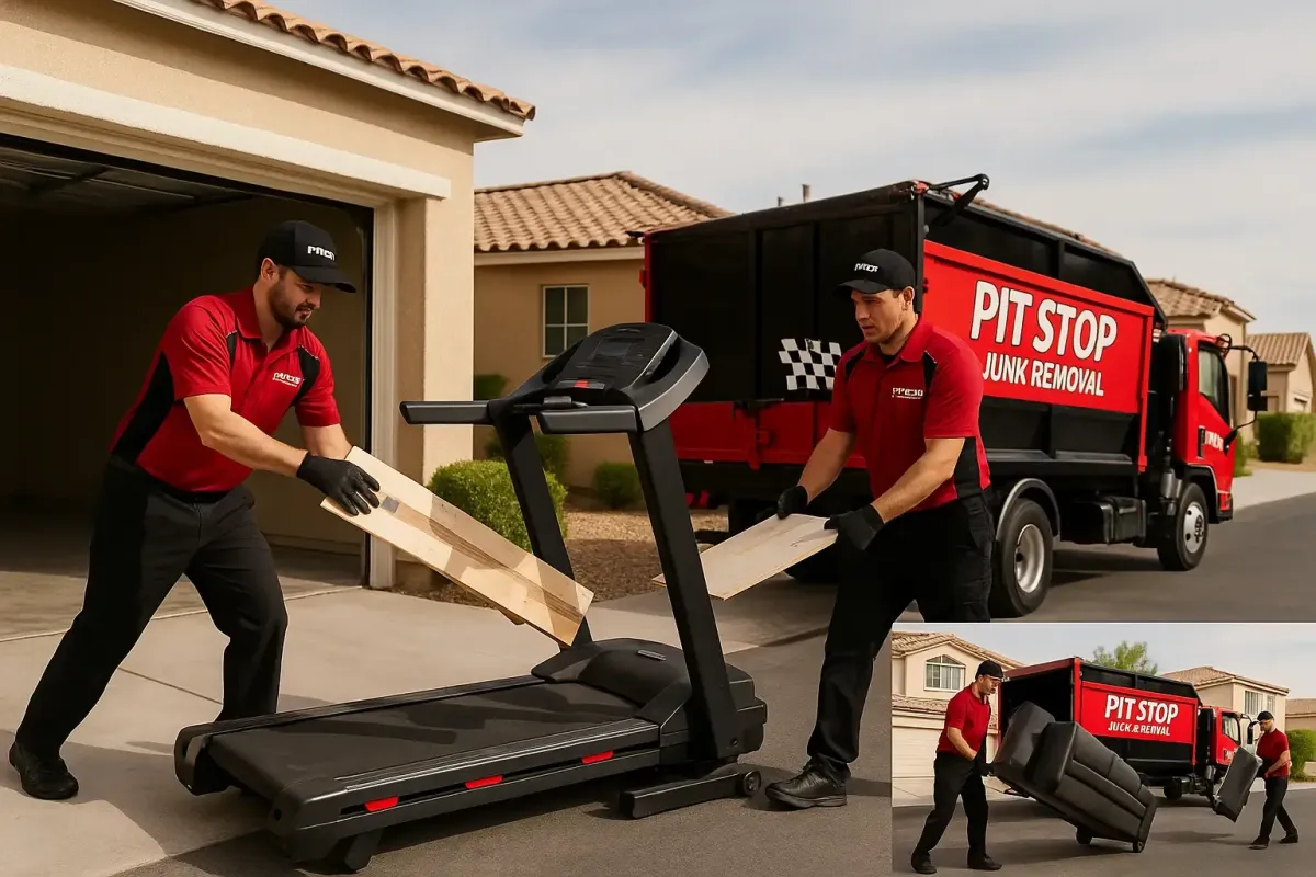 Pit Stop crew loading a treadmill into a truck in Las Vegas